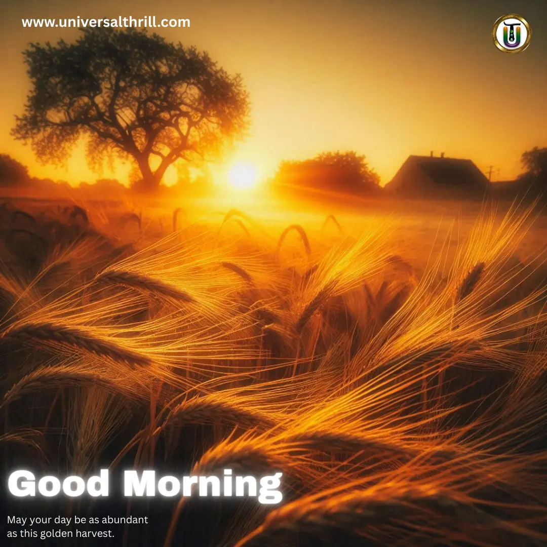 May your day be as abundant as this golden harvest. best good morning wish / status for whtsapp, facebook. instagram etc. onUniversal Thrill