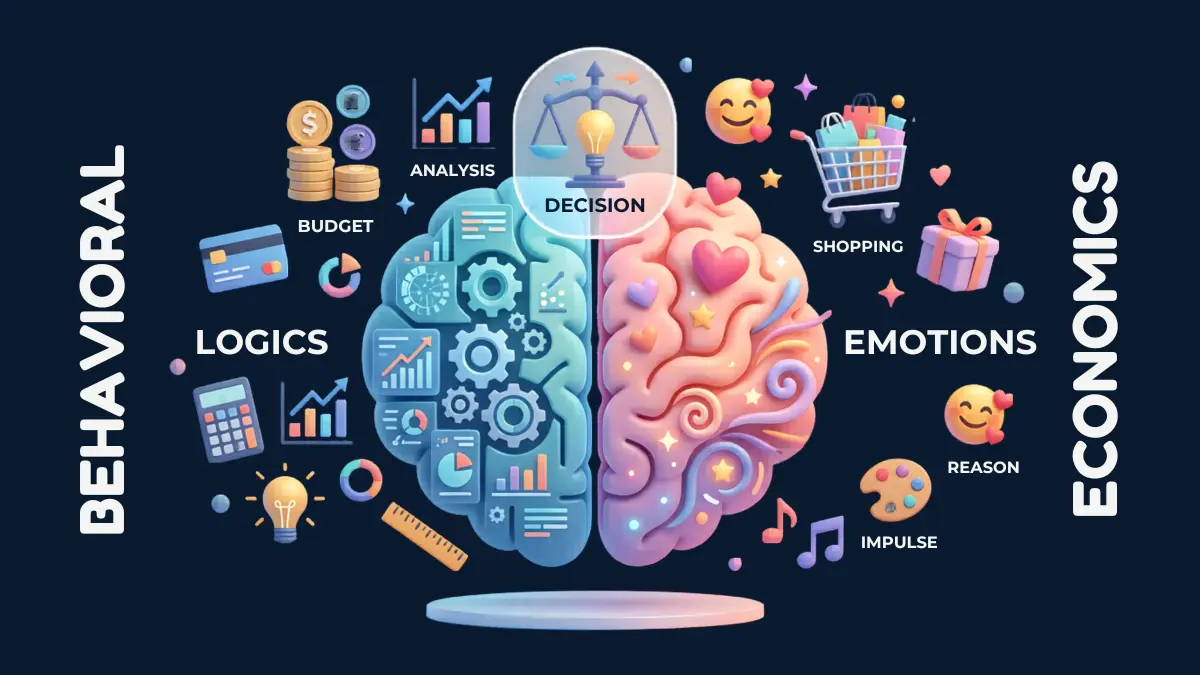 Behavioral economics concept showing emotional and logical decision-making in the human brain in featured image at universal thrill