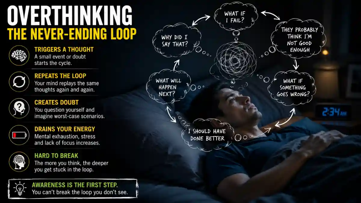 Person struggling with overthinking at night