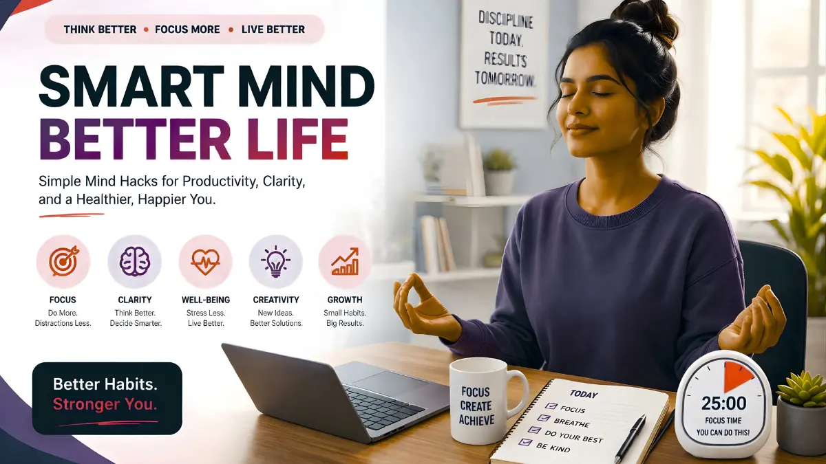 Featured image of Mind Hacks. A person practicing mindfulness and using time management techniques for productivity and mental clarity.